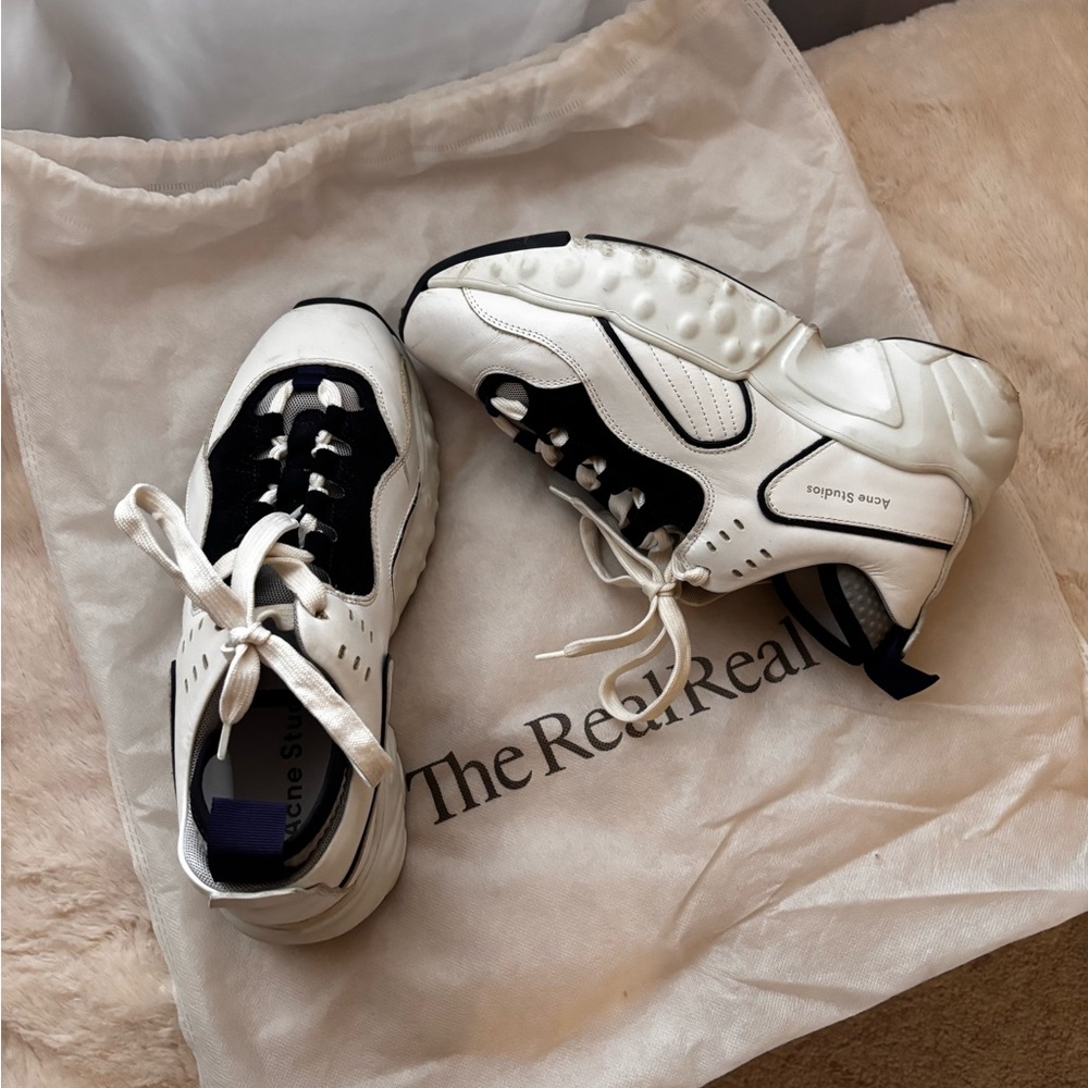 Acne White and Dark Navy Platform Women's Sneakers